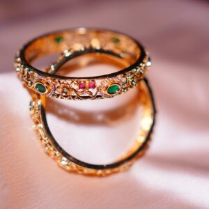 Antique Green Bangles Set of 2 with Floral Design