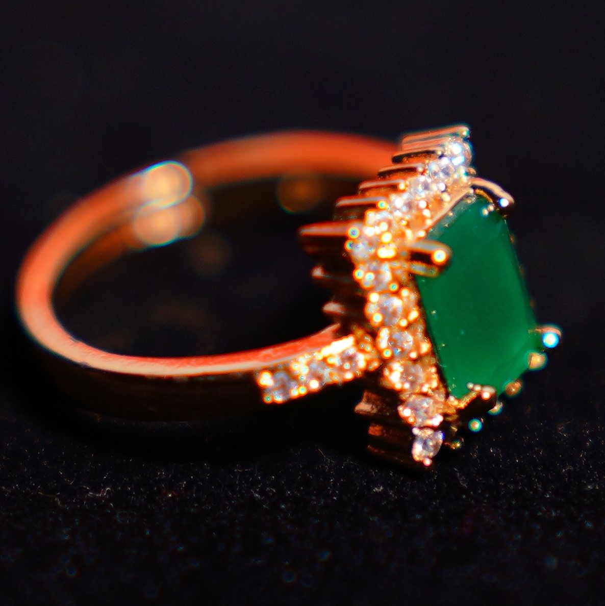 Gold Plated CZ Adjustable Green Ring