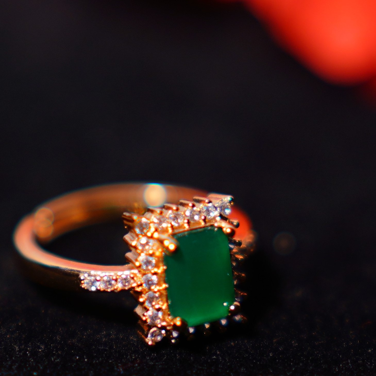 Gold Plated CZ Adjustable Green Ring