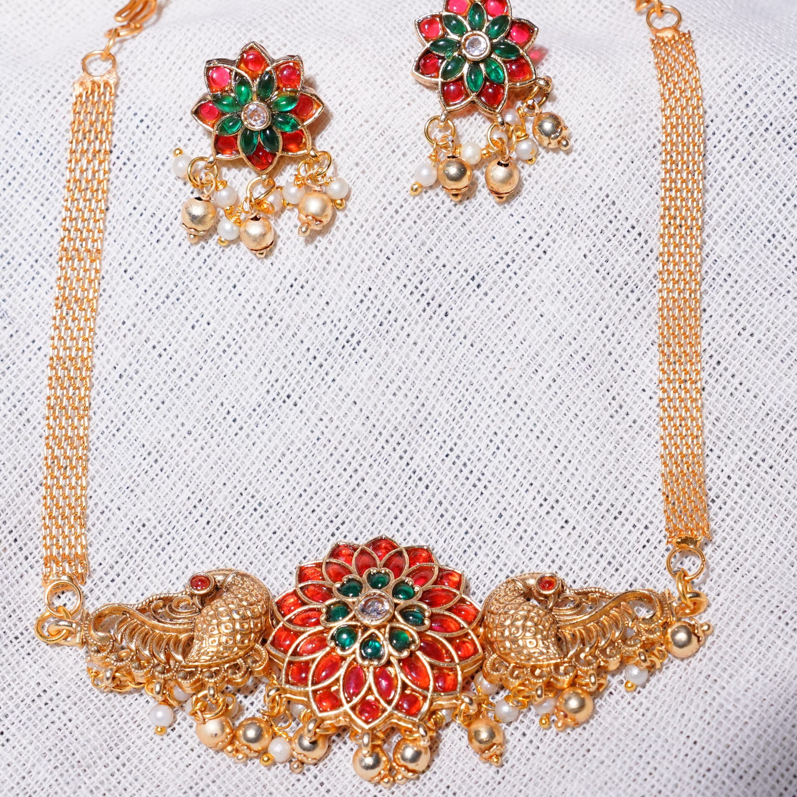 Exclusive Antique Floral Choker Set with Studs