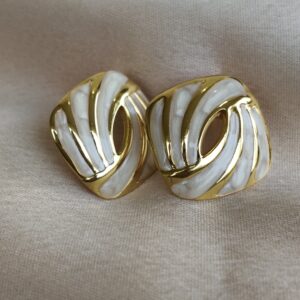 White Marble Ear Studs for Women